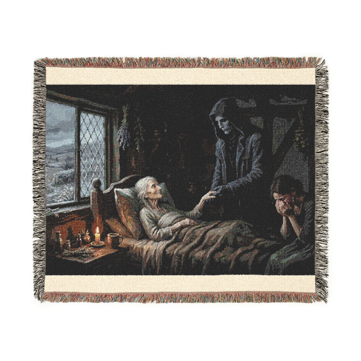 Candlelit Victorian Woven Blanket — Gothic Literary Throw