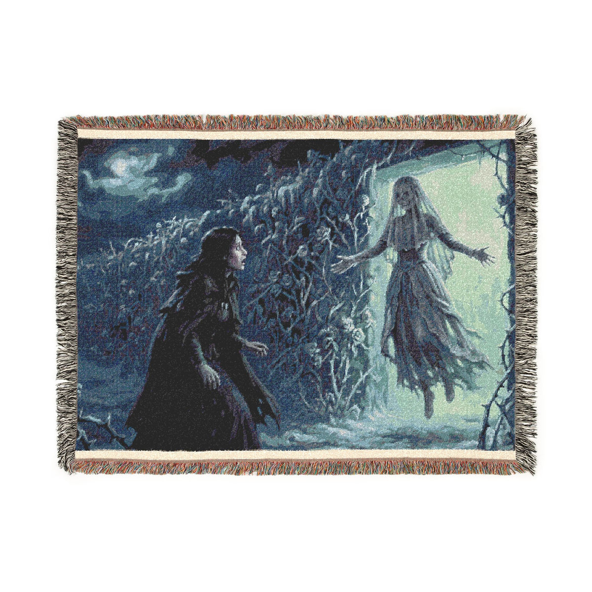 Gothic Mirror Woven Blanket — Haunting Phantom Reflection Throw