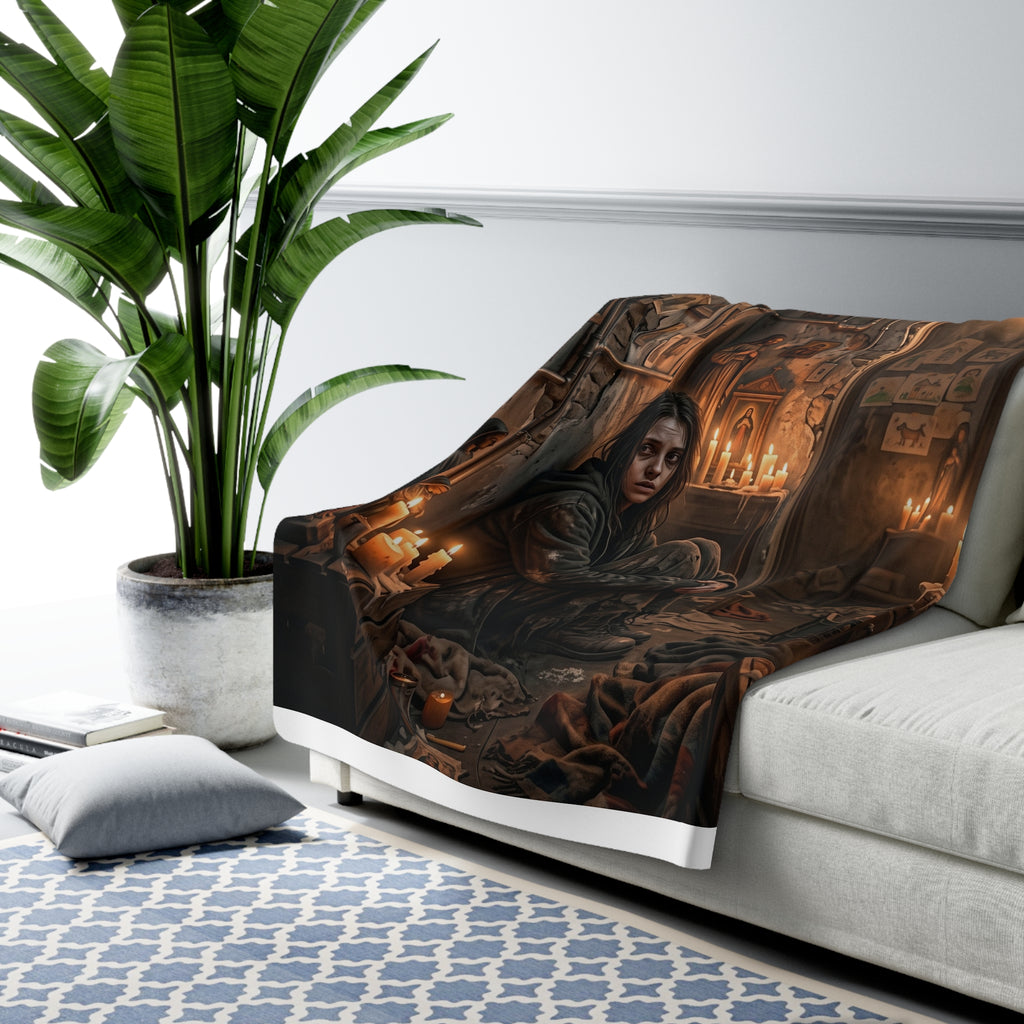 Candlelit Vigil Sherpa Fleece Blanket - Gothic Shrine Dark Romance Throw