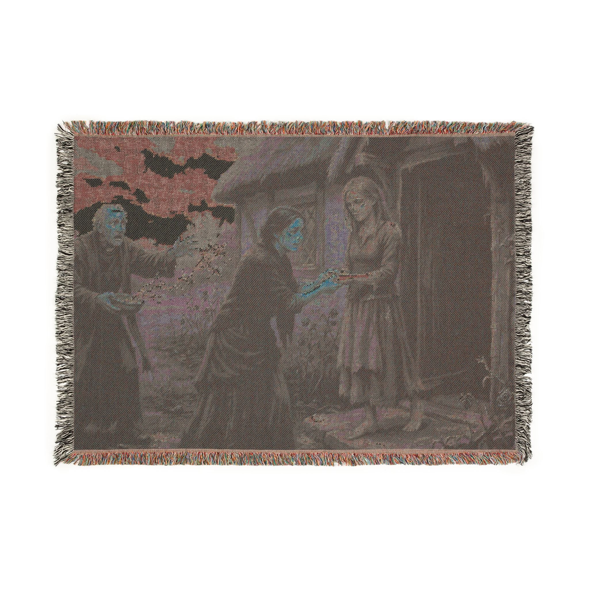 Woven Blanket: Vintage Storybook Cottage Scene Throw