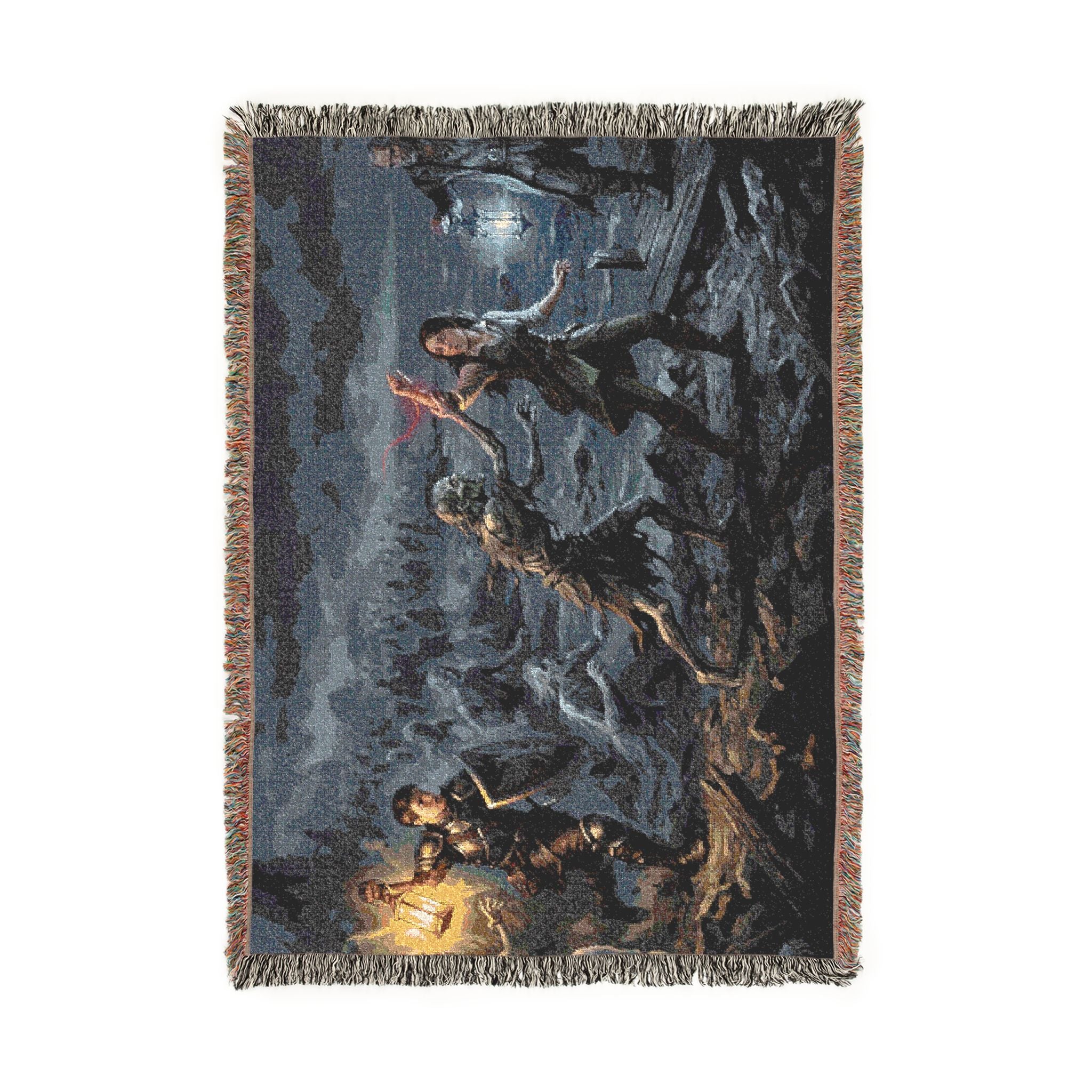 Torchlit Shore Woven Blanket — Misty Night Figures Gothic Throw