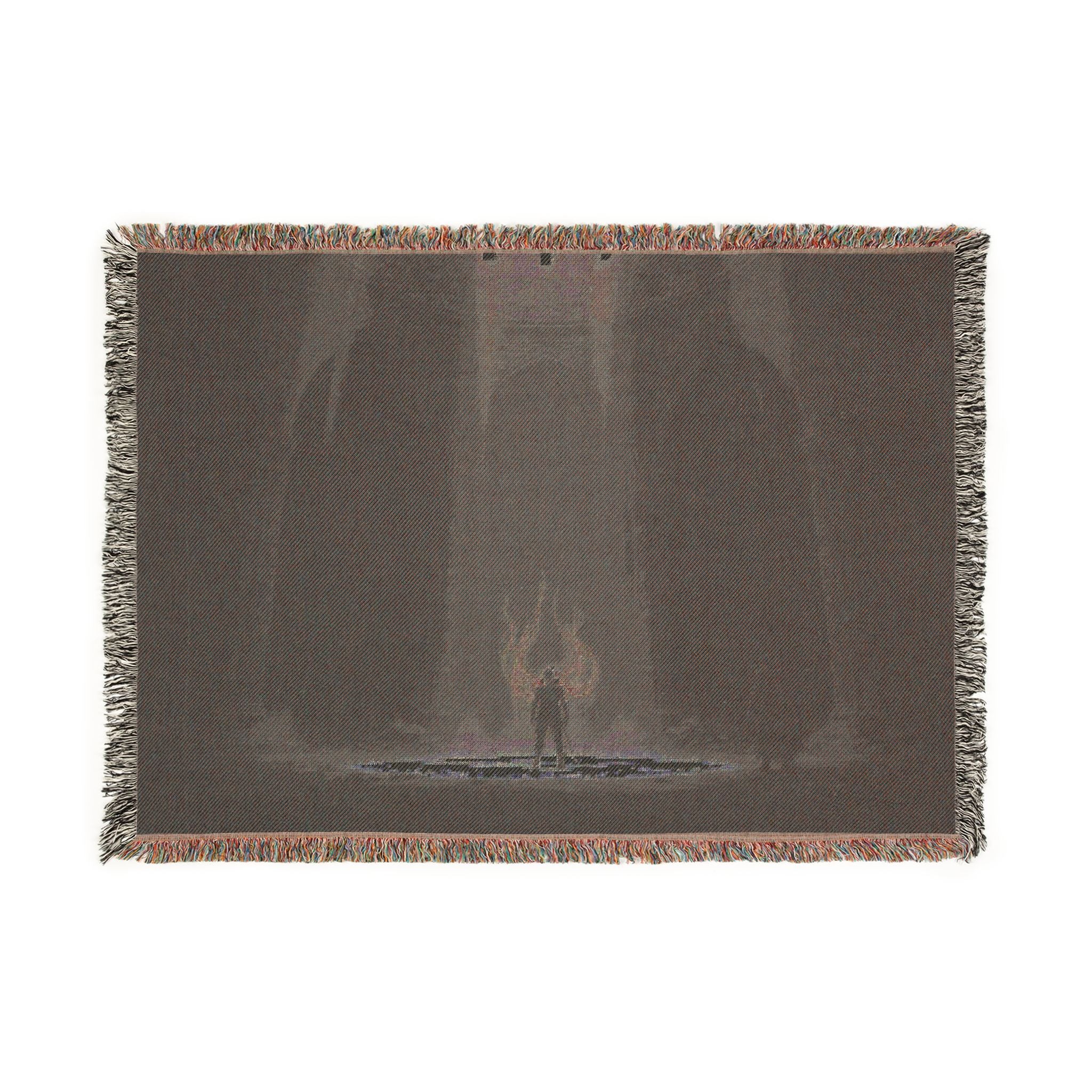 Gothic Cathedral Scene Woven Blanket — Moody Dark Interior Throw