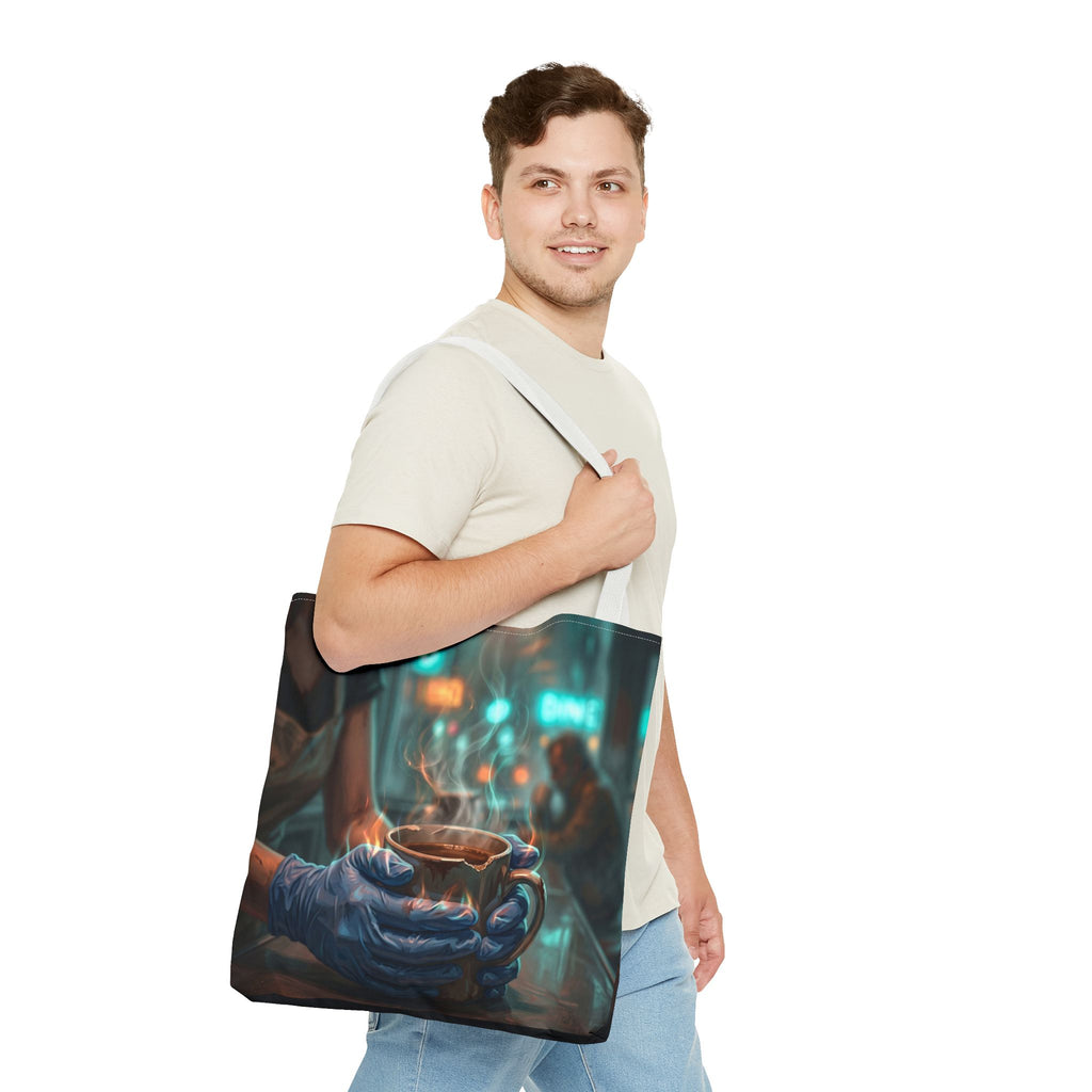 Cold Hands Warm Cup Tote Bag - Cozy Noir Diner Book Bag