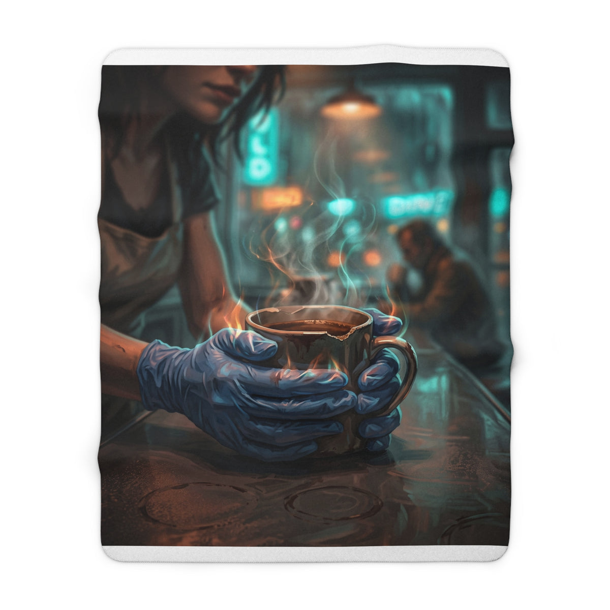 Cold Hands Warm Cup Sherpa Fleece Blanket - Cozy Noir Diner Throw