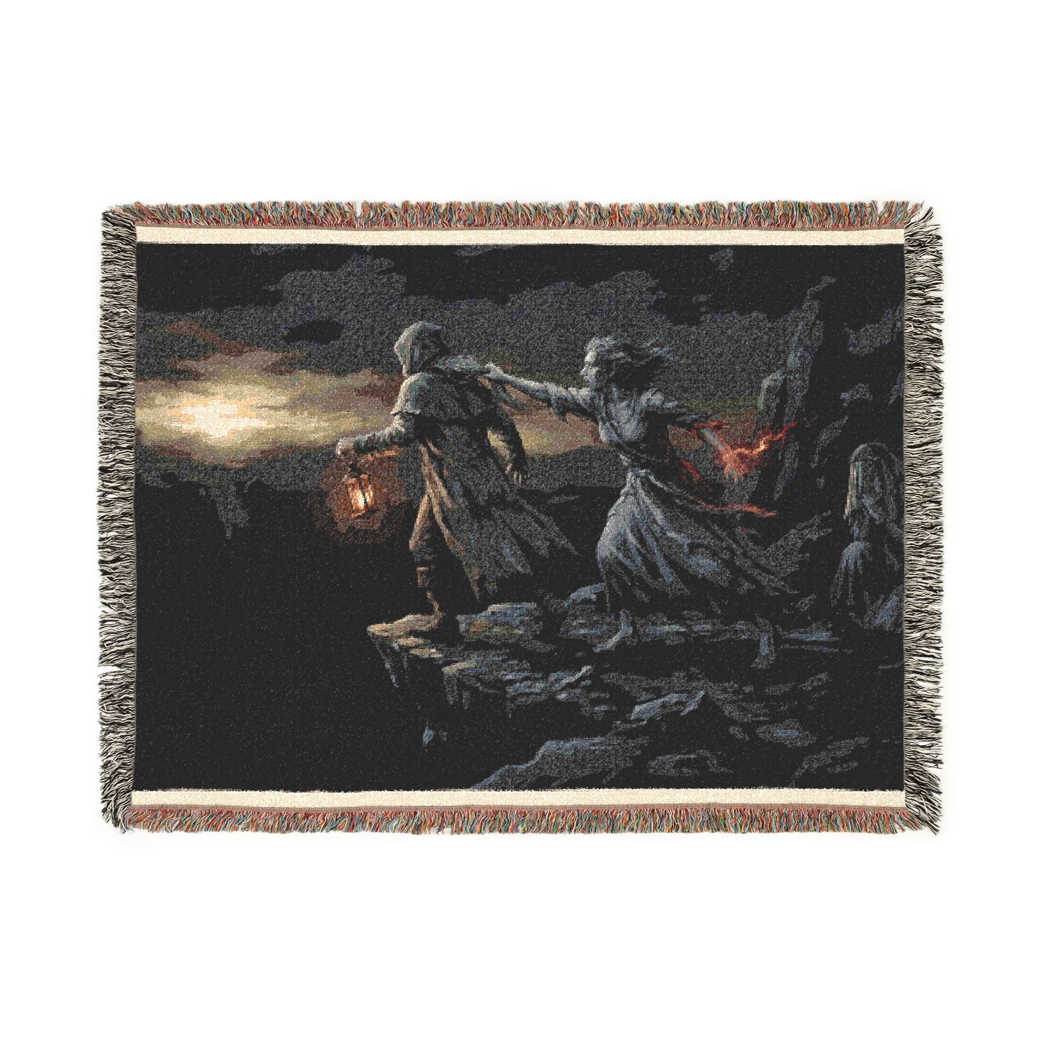 Grim Reaper Lantern Woven Blanket — Gothic Dark Fantasy Throw