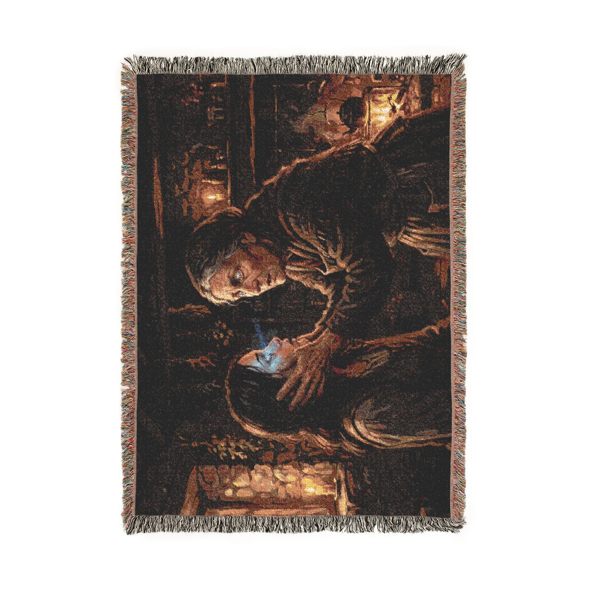 Candlelit Study Woven Blanket — Gothic Occult Reading Throw