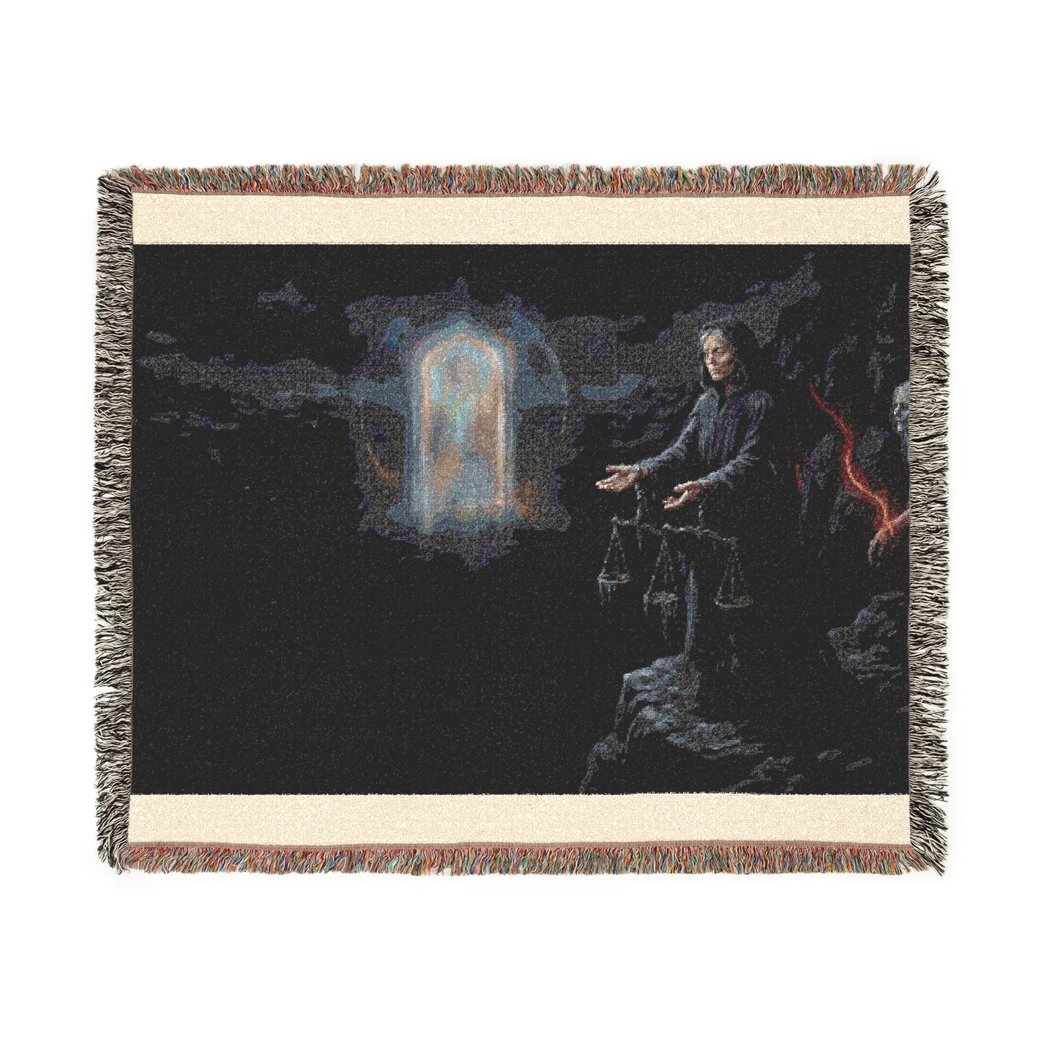 Gothic Tarot Woven Blanket — Mystic Doorway & Seer Throw