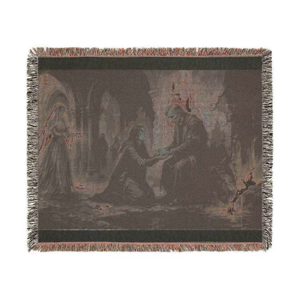 Woven Blanket - Gothic Cloister Scene Tapestry Throw (Medieval Prayer Artwork)