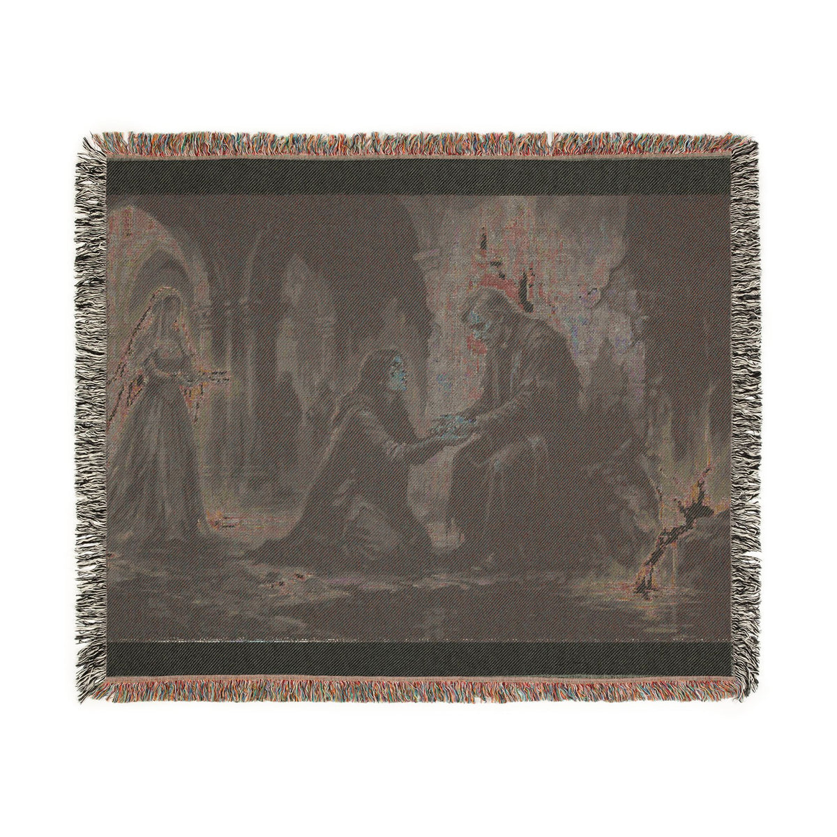 Woven Blanket - Gothic Cloister Scene Tapestry Throw (Medieval Prayer Artwork)