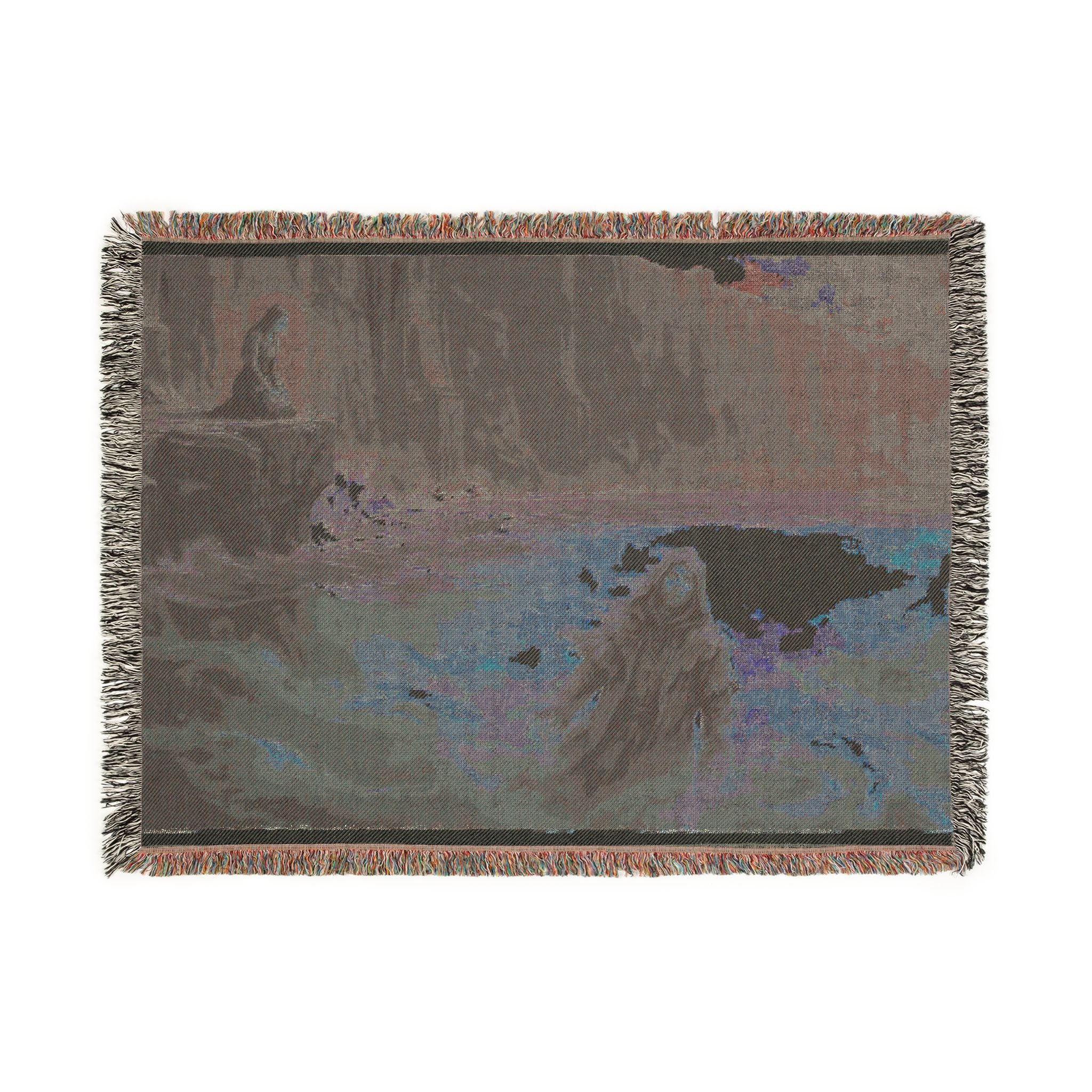 Mythic Sea Woven Blanket — Odin and Valkyrie Nordic Landscape Throw