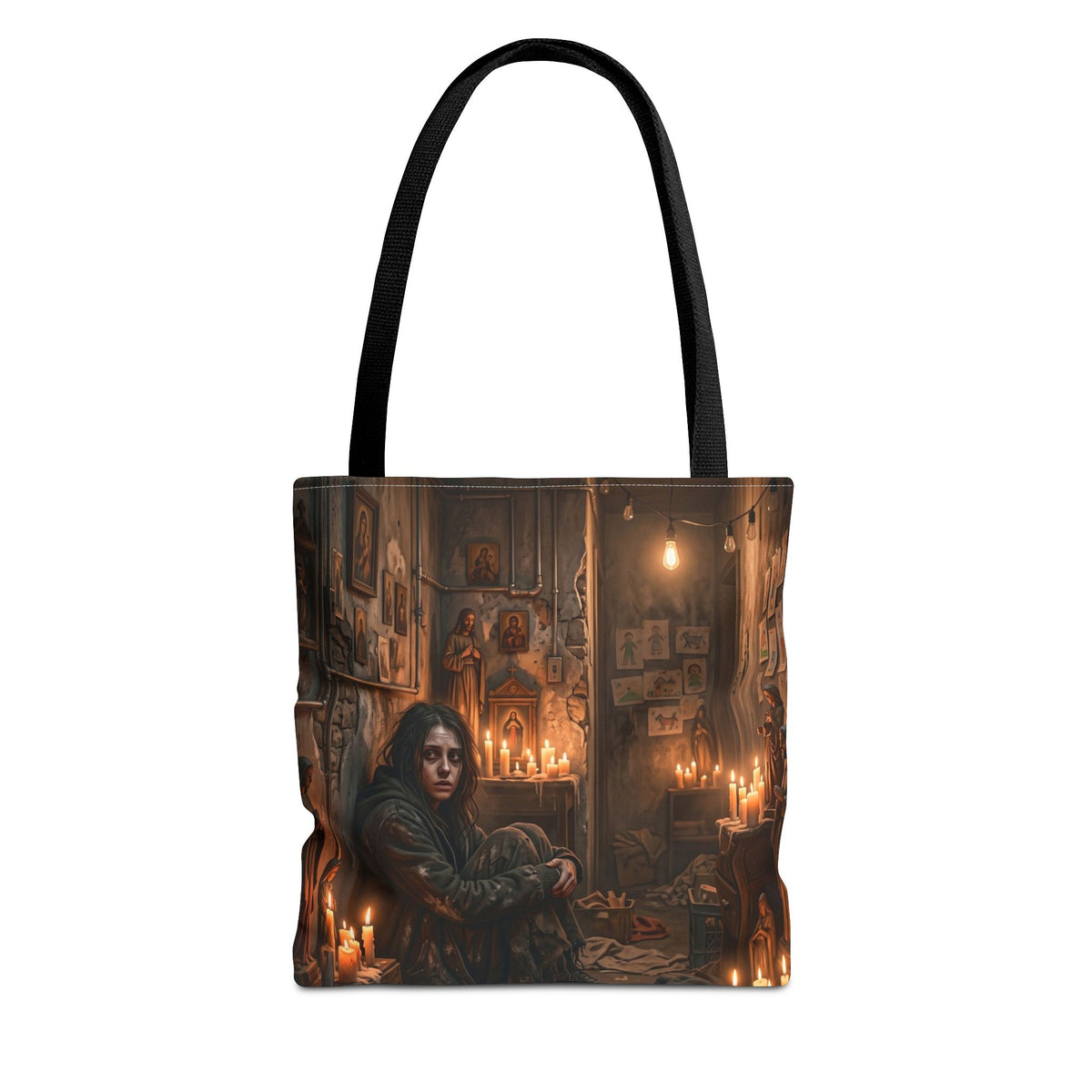 Candlelit Vigil Tote Bag - Gothic Shrine Dark Romance Book Bag