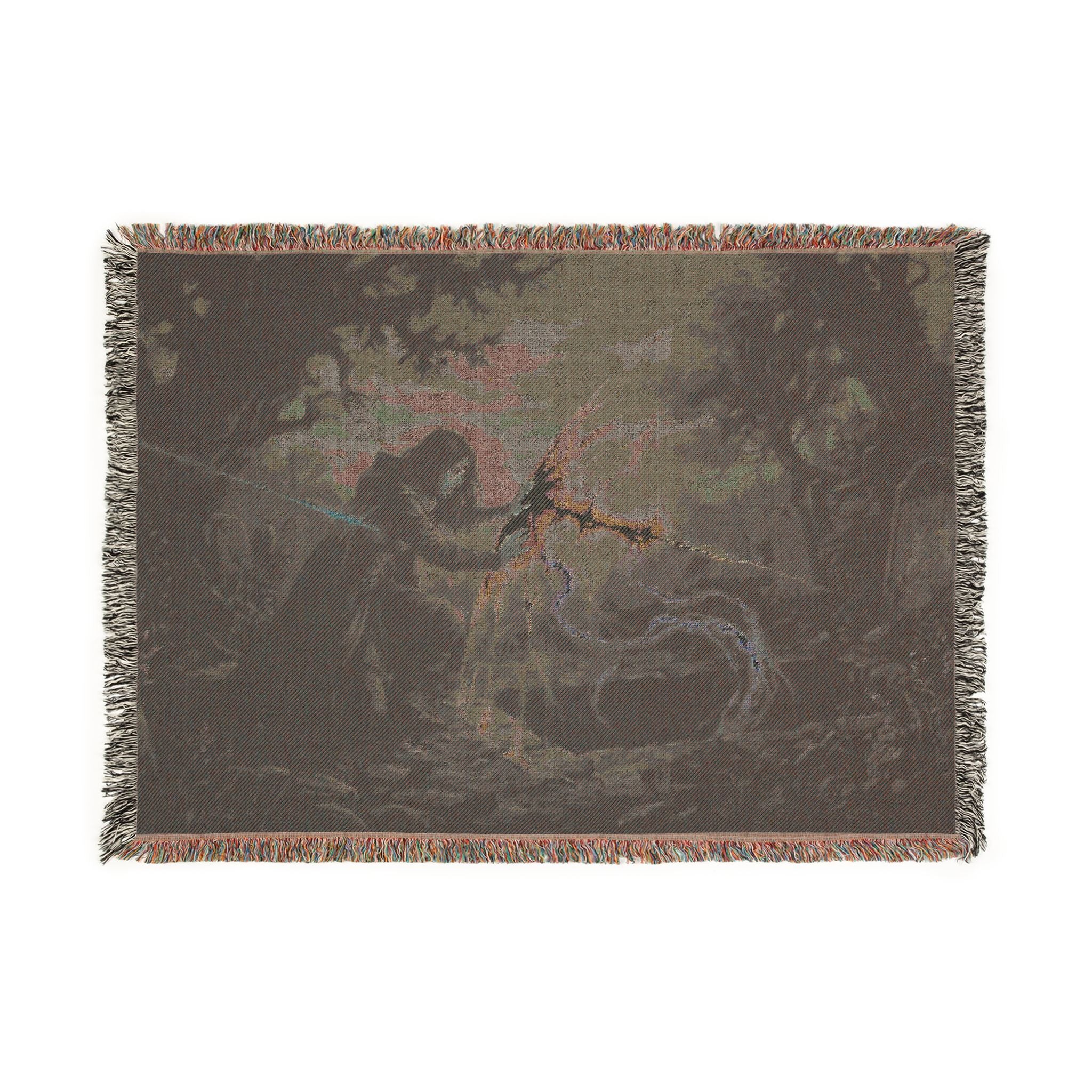Dragon Knight Woven Blanket – Fantasy Battle Tapestry Throw