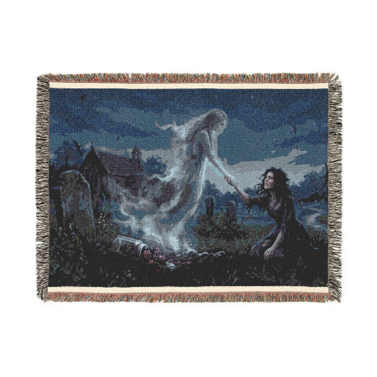Gothic Angel & Mourner Woven Blanket — Haunted Night Throw