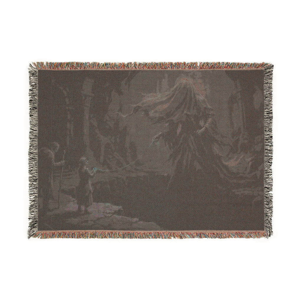 Gothic Forest Woven Blanket – Haunted Hooded Figure Throw for Dark Fantasy Fans