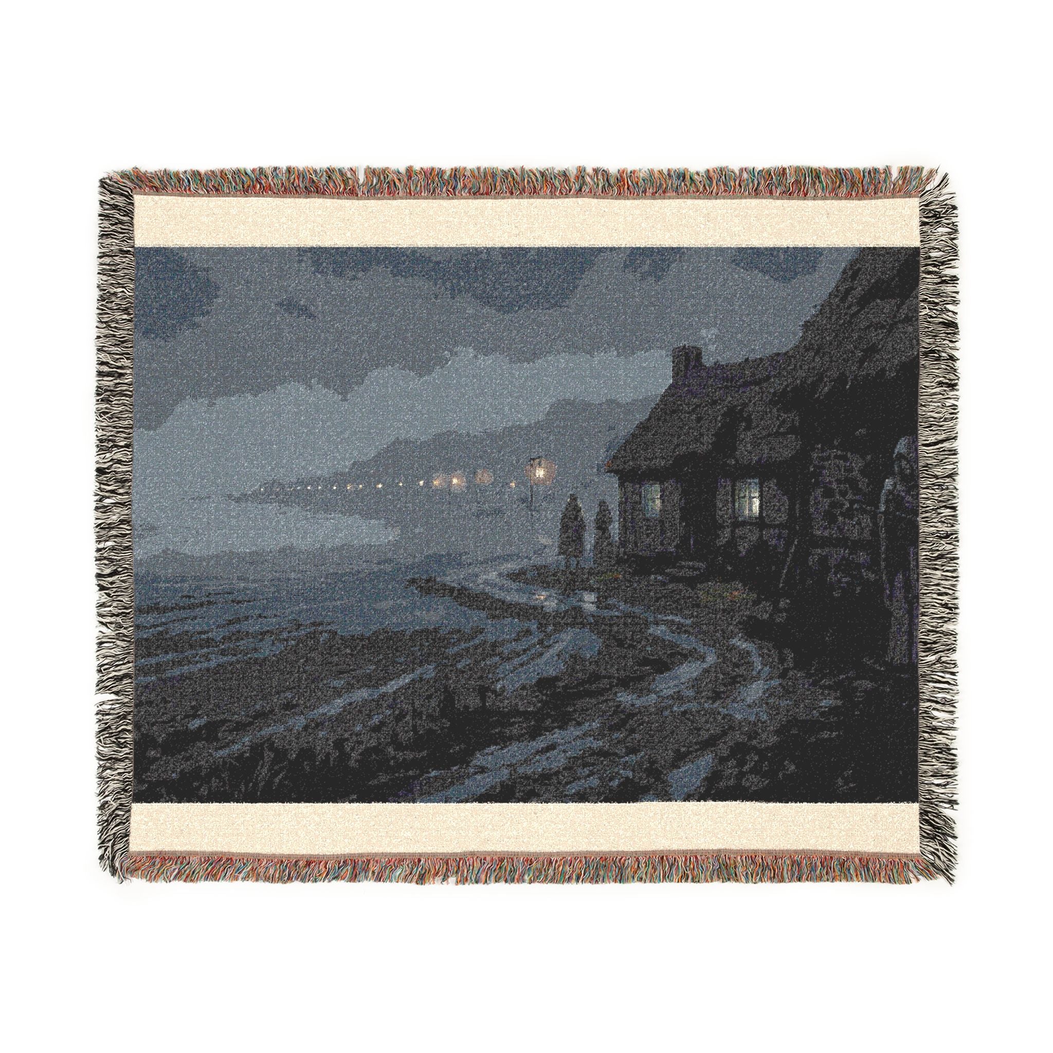 Cozy Coastal Cottage Woven Blanket — Nautical Seaside Throw for Home Decor