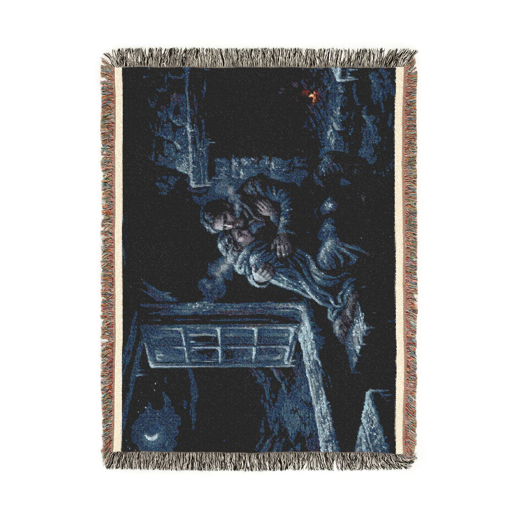 Moonlit Window Woven Blanket — Romantic Vintage Couple Throw