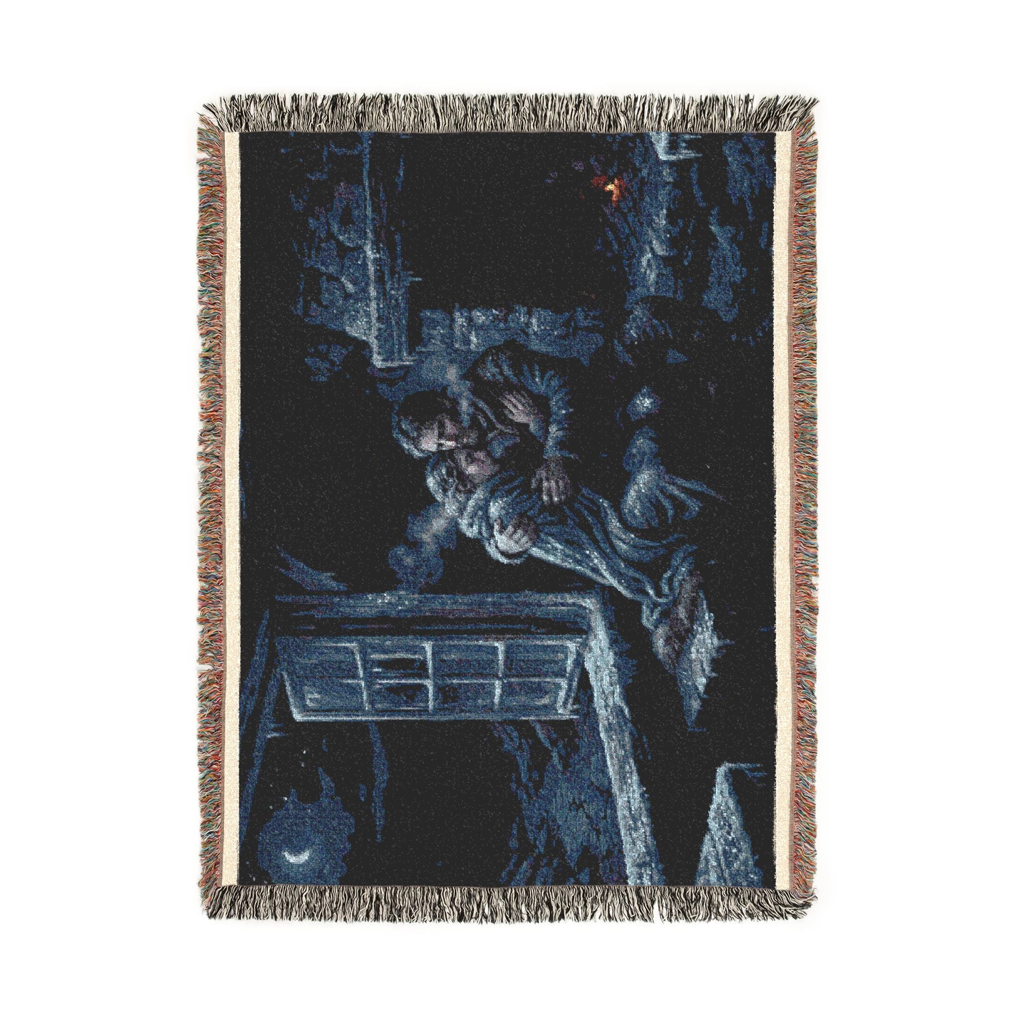 Moonlit Window Woven Blanket — Romantic Vintage Couple Throw