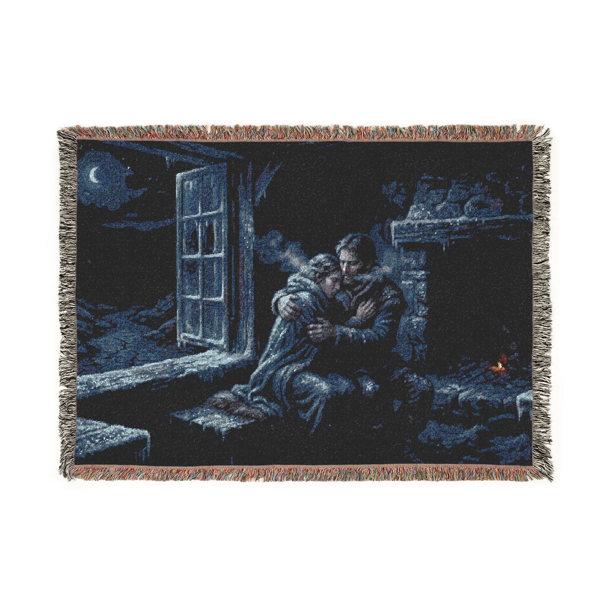 Moonlit Window Woven Blanket — Romantic Vintage Couple Throw