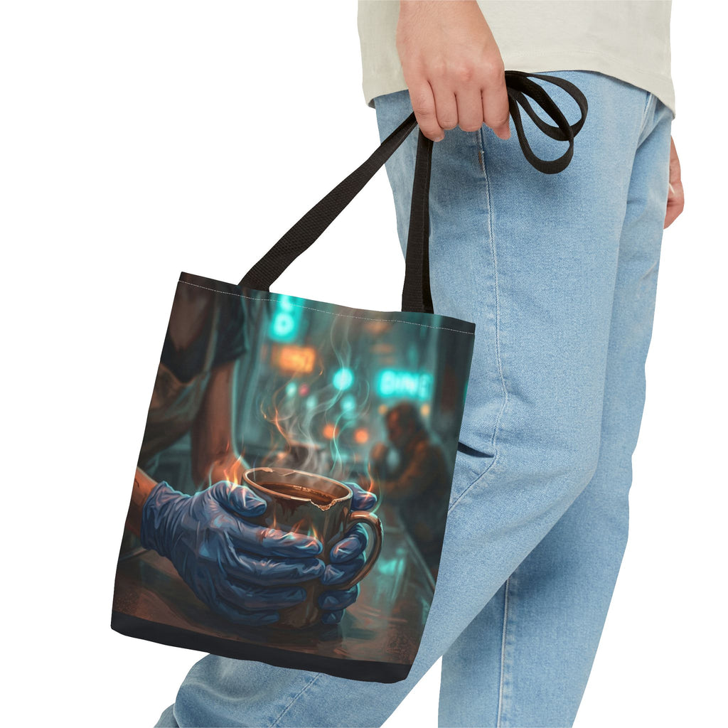 Cold Hands Warm Cup Tote Bag - Cozy Noir Diner Book Bag