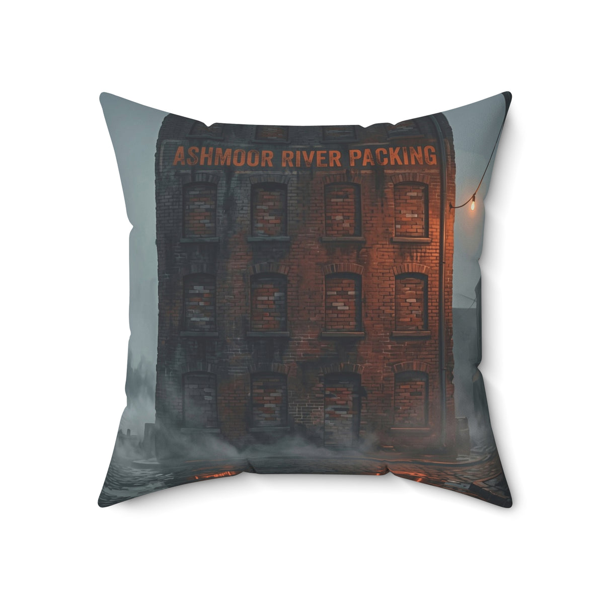 Ashmoor River Packing Throw Pillow - Gothic Industrial Accent Cushion