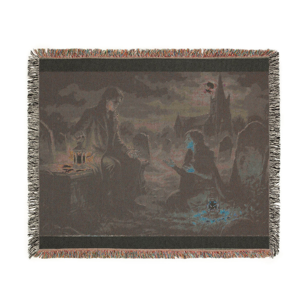 Gothic Night Woven Blanket — Moonlit Cemetery Scene Throw