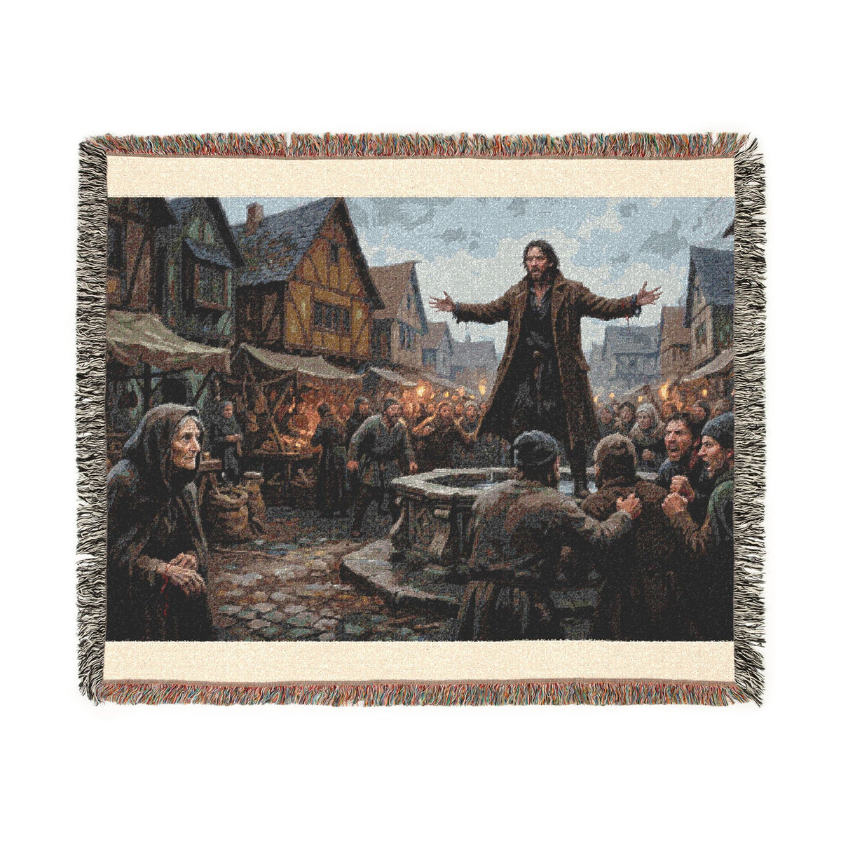 Medieval Town Woven Blanket — Renaissance Dark Fantasy Throw