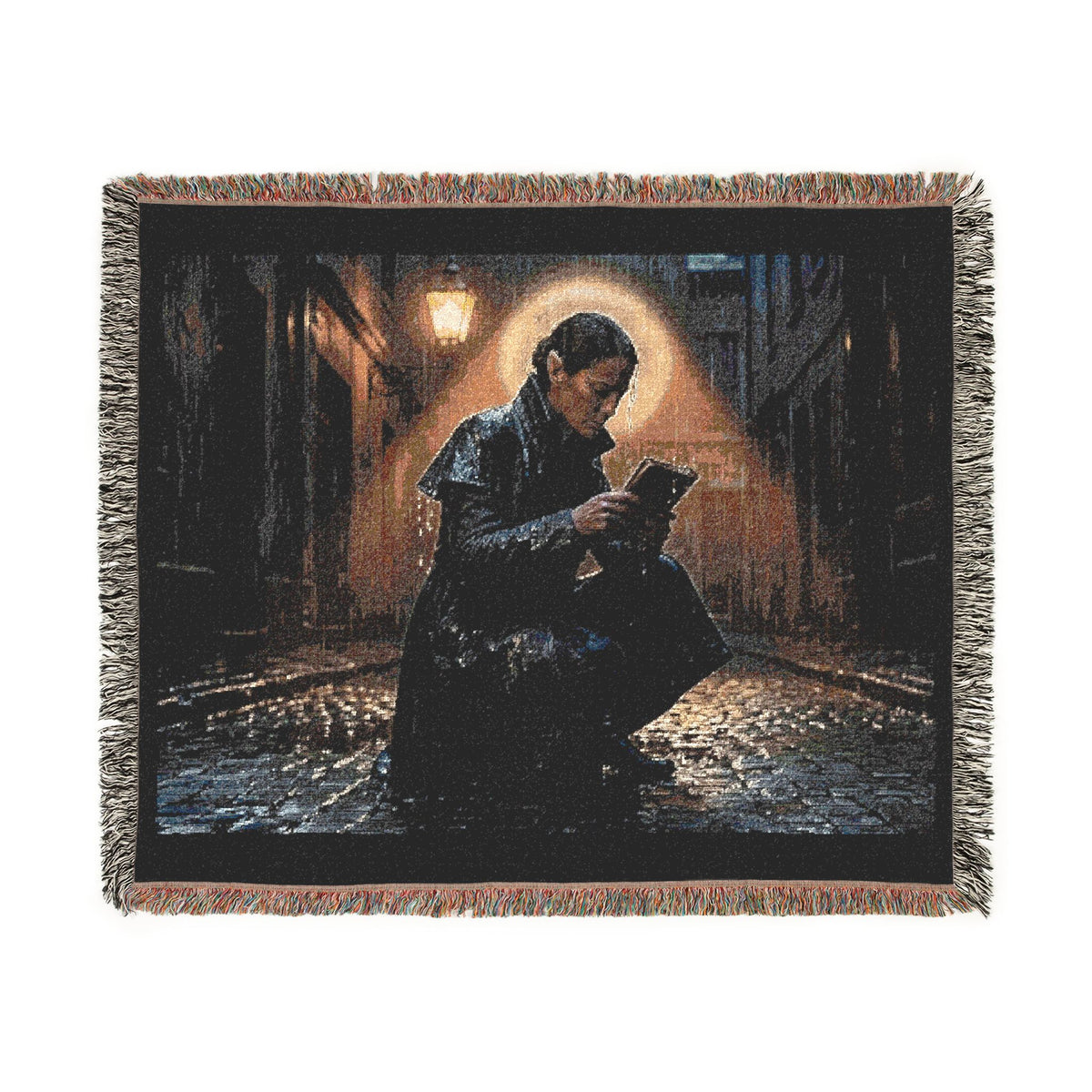 Sable in the Rain Woven Blanket — Cozy Night Reader Throw