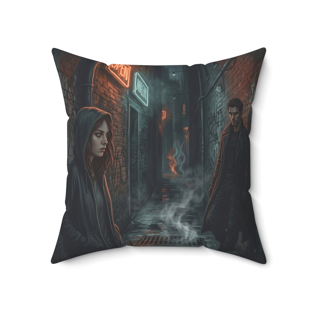 The Hunters Alley Throw Pillow - Neon Noir Dark Romance Accent Cushion