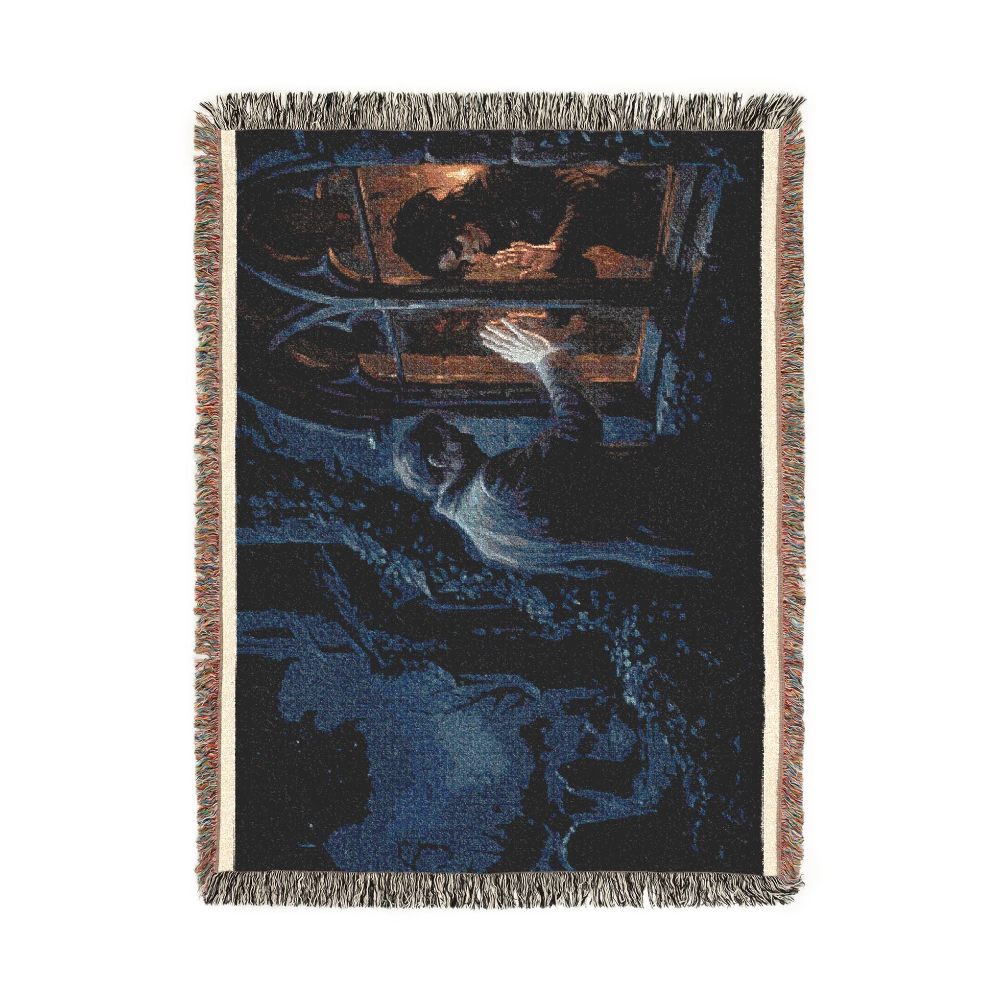 Gothic Cathedral Woven Blanket — Mystical Night Cloister Throw