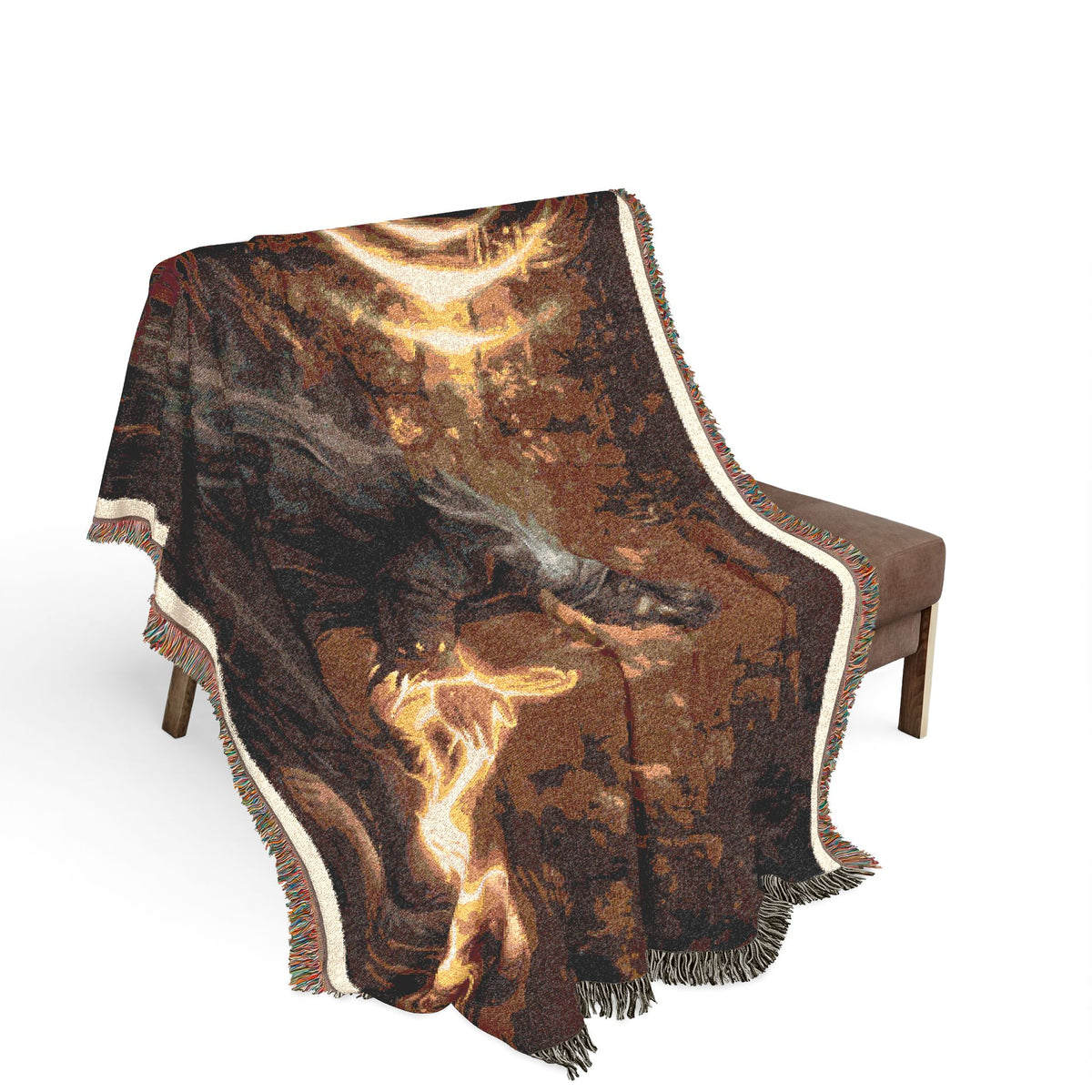 Mystic Bell Woven Blanket — Celtic Raven & Fire Tapestry Throw