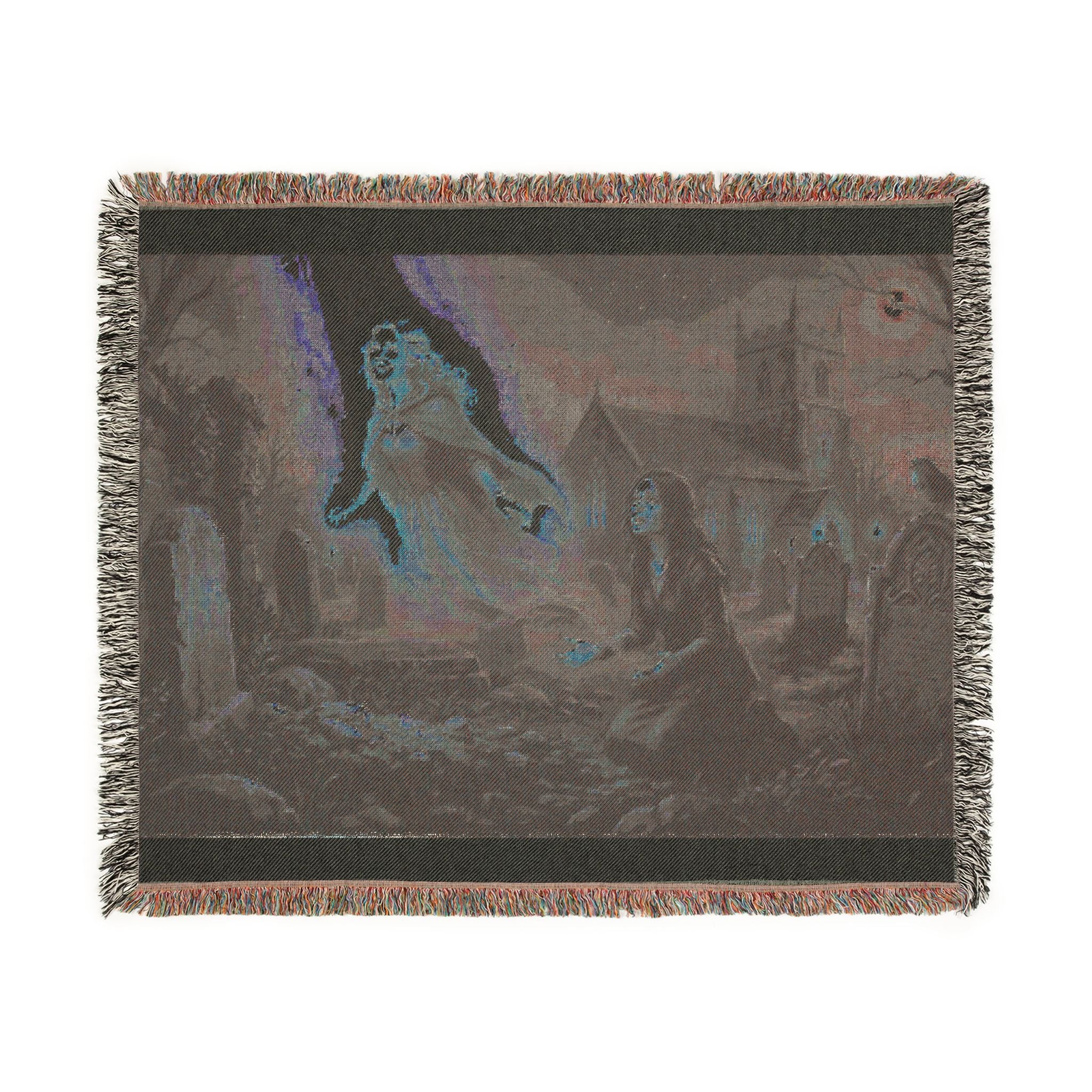 Ghostly Reunion Woven Blanket — Gothic Angel & Graveyard Throw