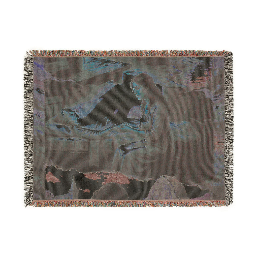 Religious Nativity Woven Blanket — Mary & Baby Jesus Tapestry Throw