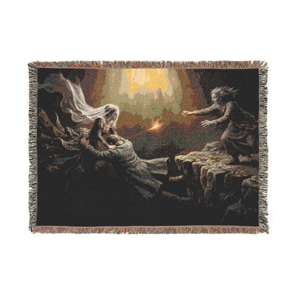 Celestial Embrace Woven Blanket — Ethereal Angels Golden Sky Throw