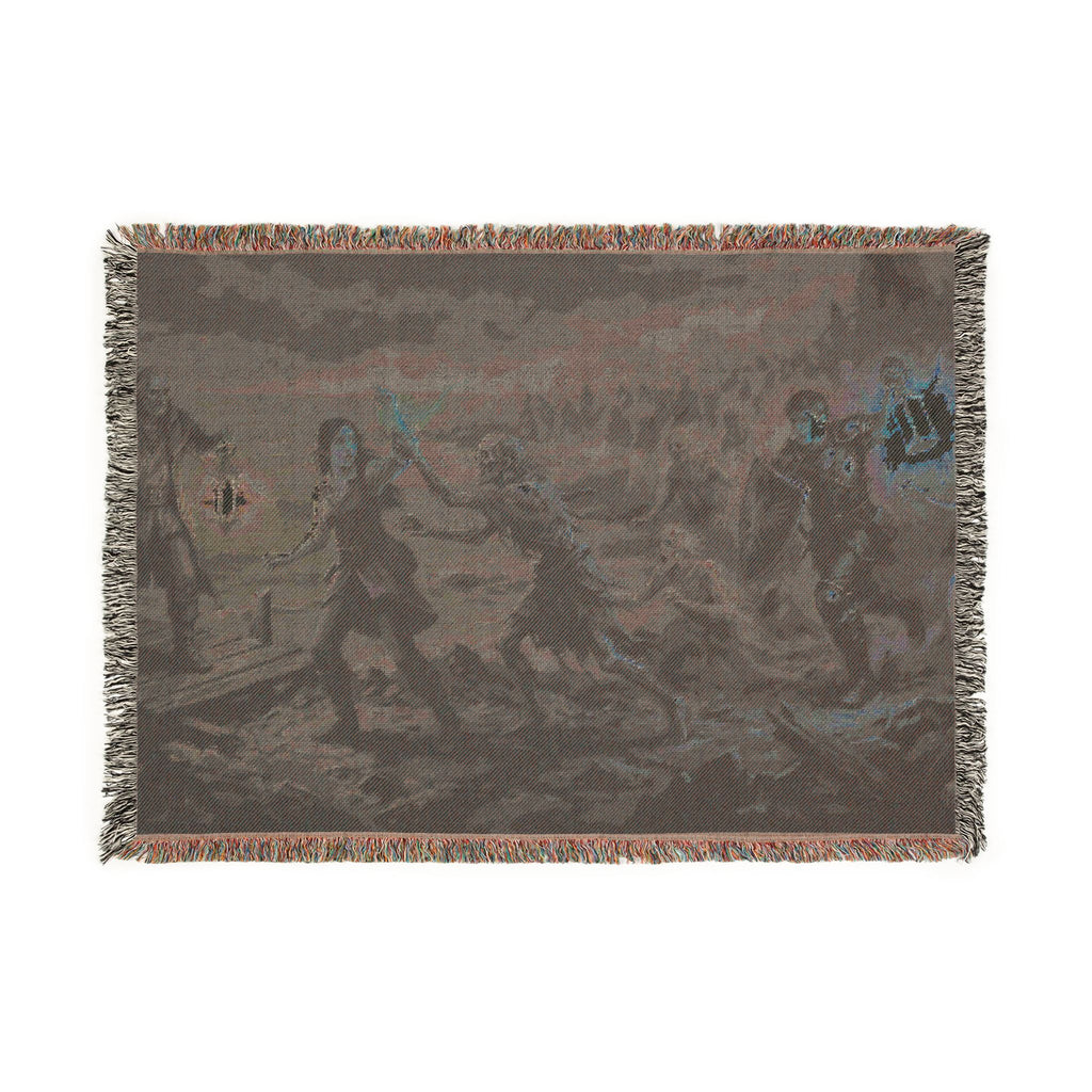 Torchlit Shore Woven Blanket — Misty Night Figures Gothic Throw
