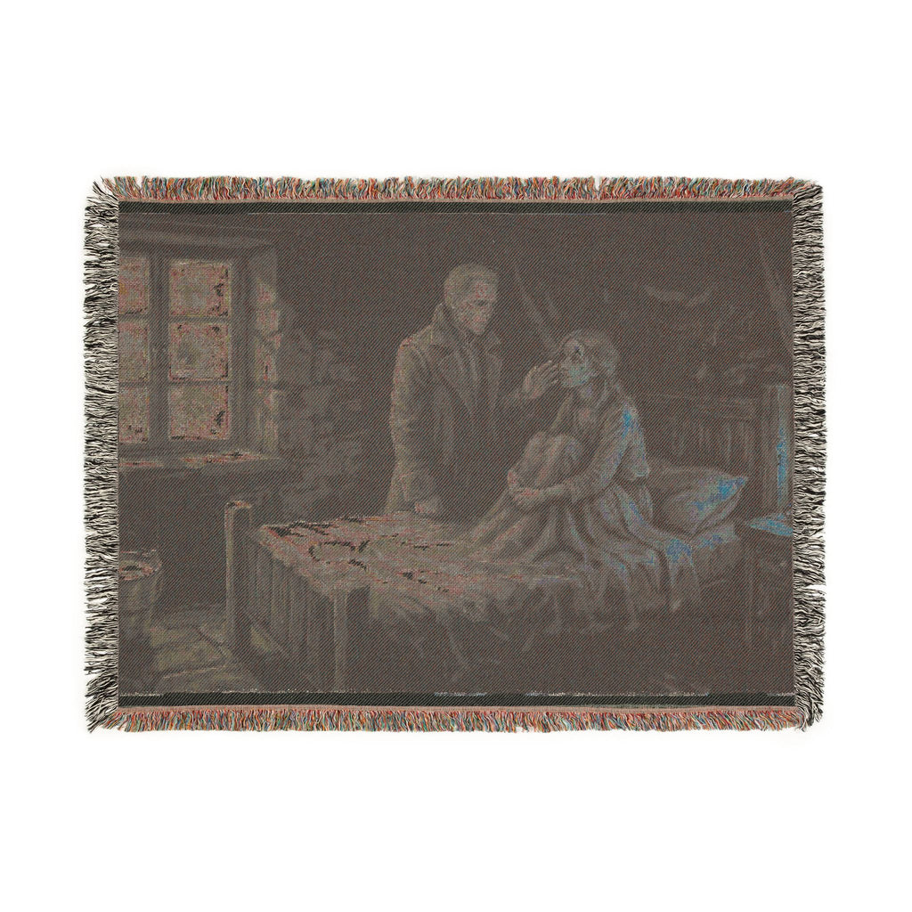 Candlelit Interior Woven Blanket — Victorian Dark Romance Throw