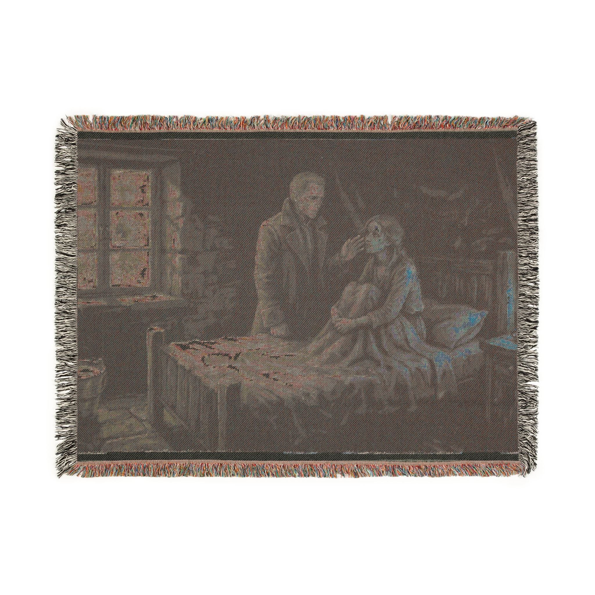 Candlelit Interior Woven Blanket — Victorian Dark Romance Throw