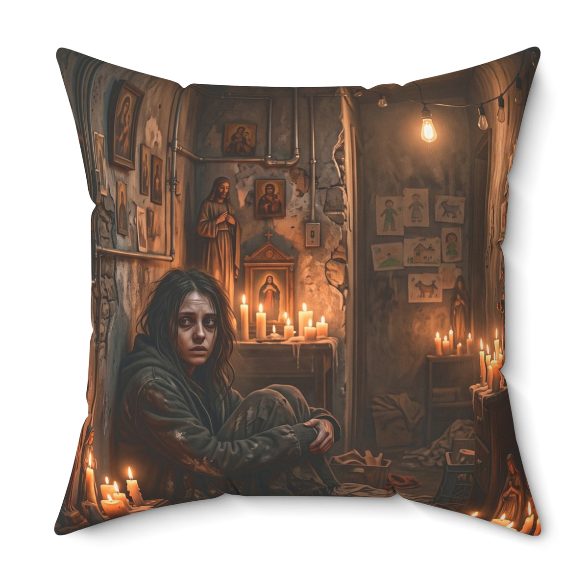 Candlelit Vigil Throw Pillow - Gothic Shrine Dark Romance Accent Cushion