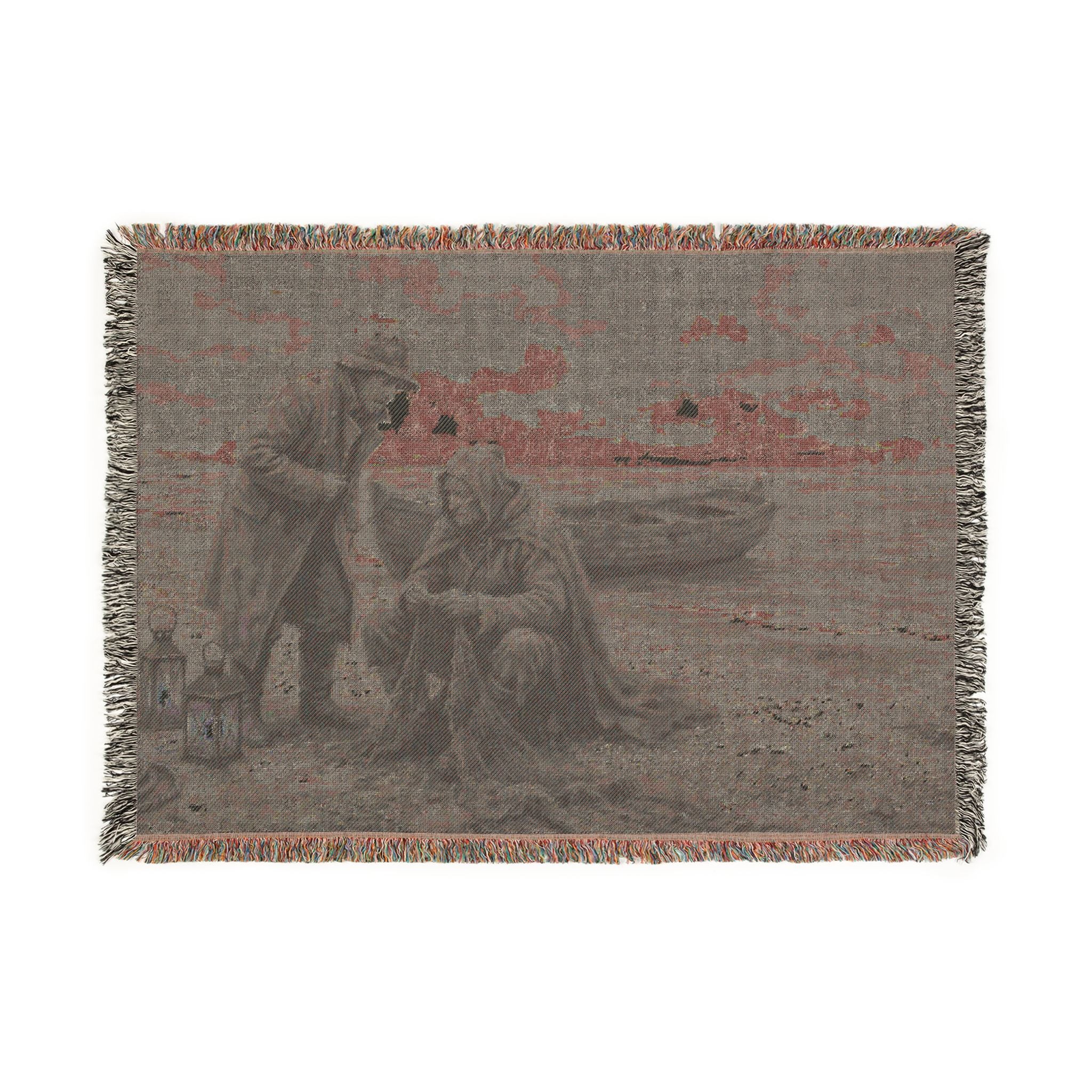 Coastal Fishermen Woven Throw Blanket — Vintage Seaside Nautical Decor