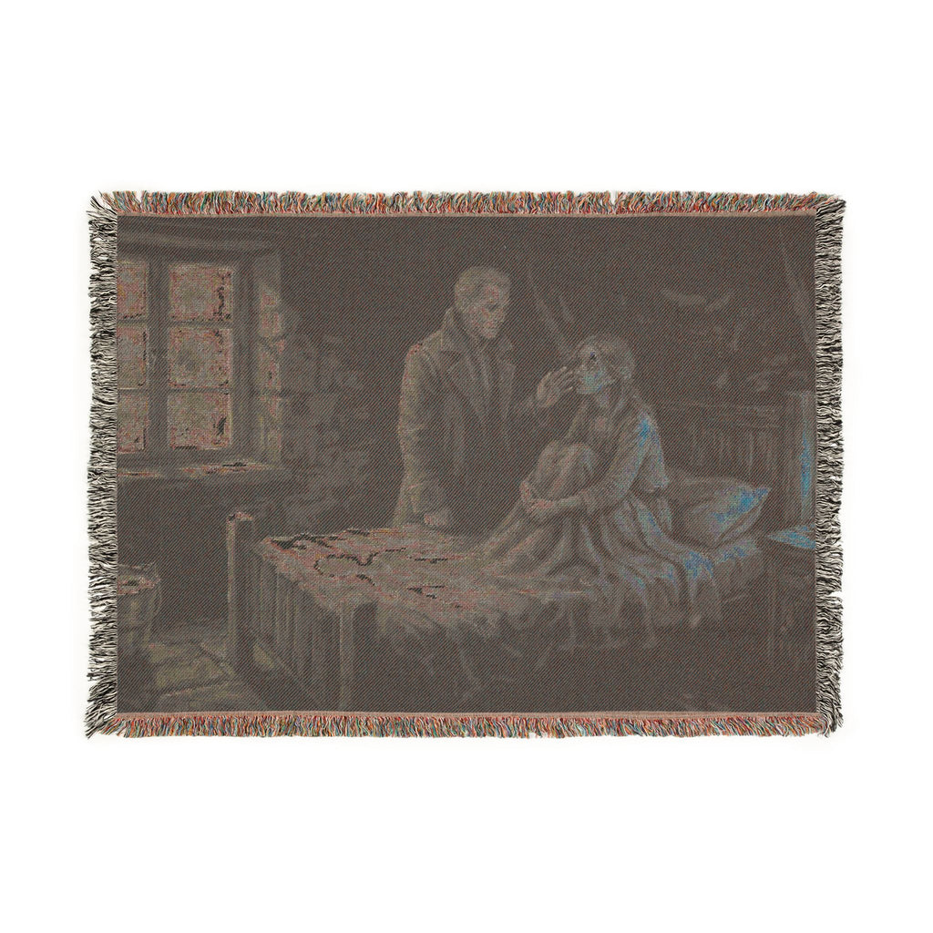 Candlelit Interior Woven Blanket — Victorian Dark Romance Throw