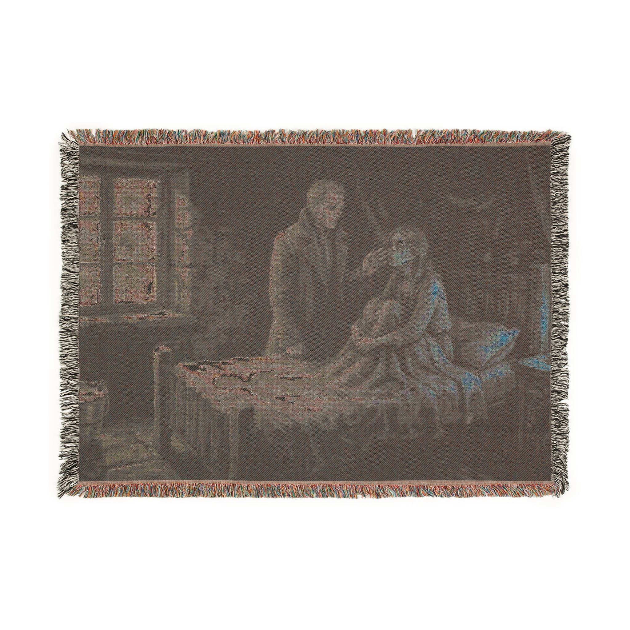 Candlelit Interior Woven Blanket — Victorian Dark Romance Throw