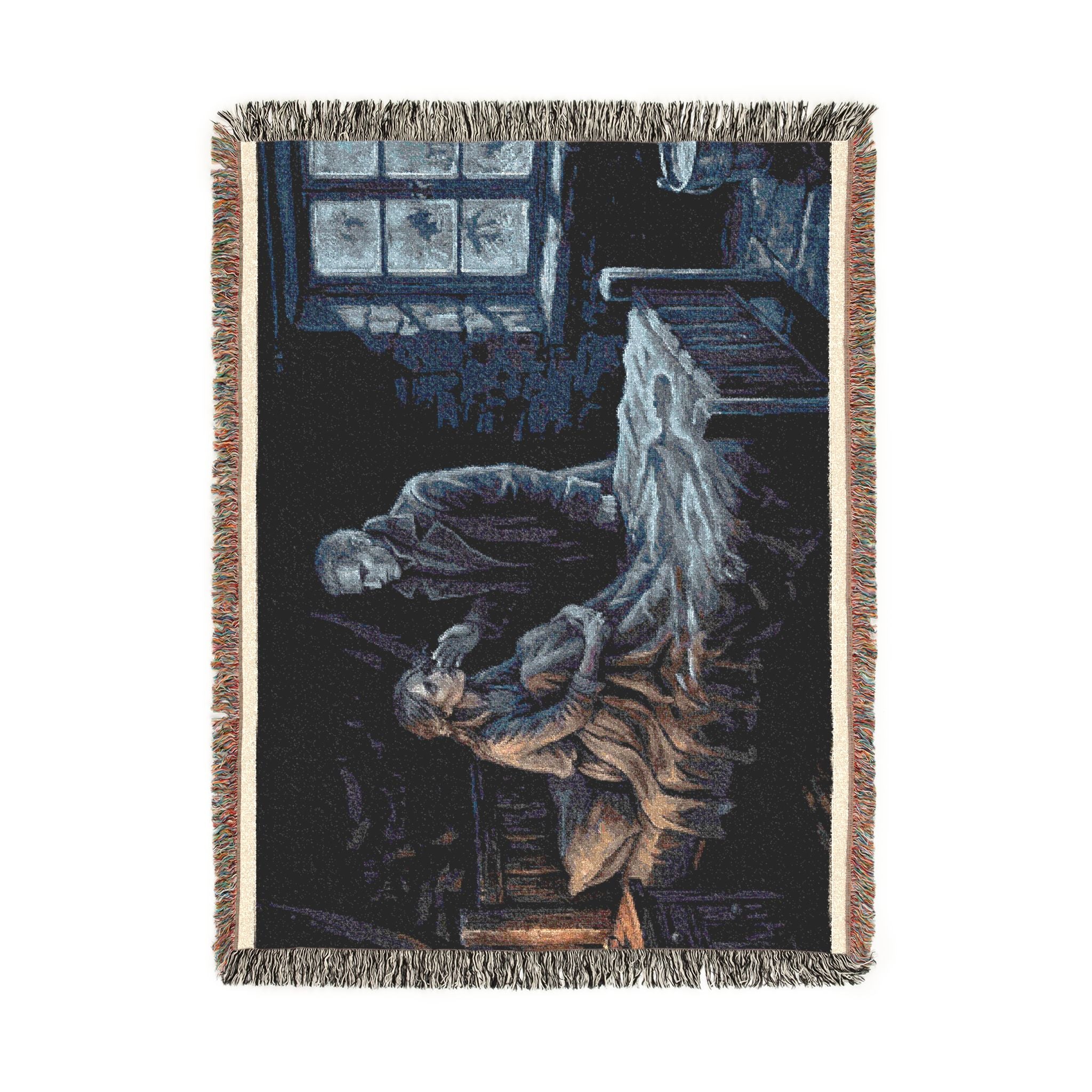 Candlelit Interior Woven Blanket — Victorian Dark Romance Throw
