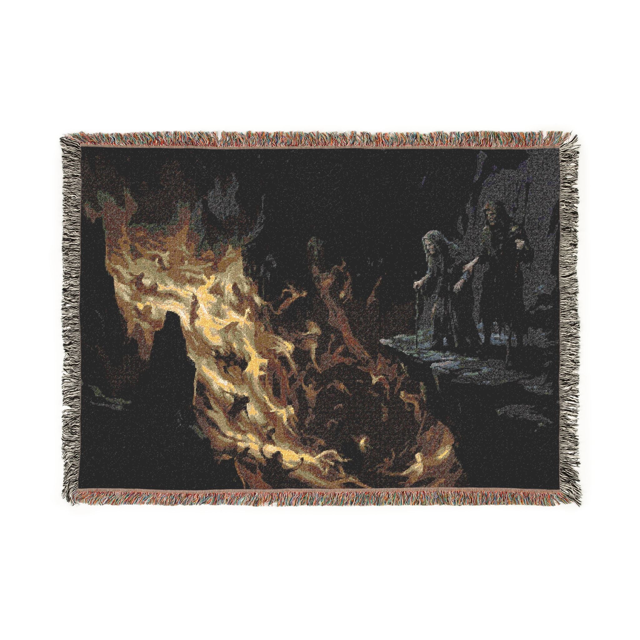 Fire and Smoke Woven Blanket — Dramatic Abstract Fireplace Throw