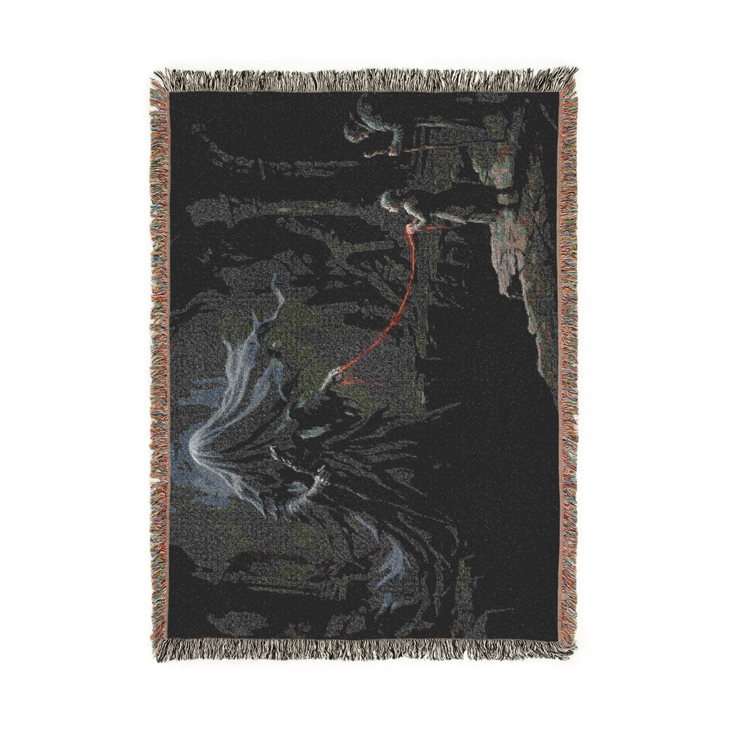 Gothic Forest Woven Blanket – Haunted Hooded Figure Throw for Dark Fantasy Fans