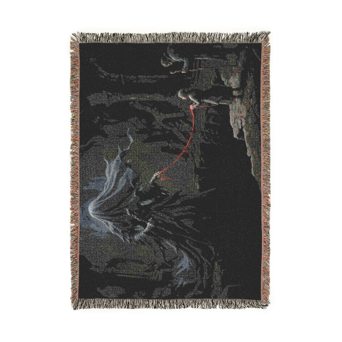 Gothic Forest Woven Blanket – Haunted Hooded Figure Throw for Dark Fantasy Fans
