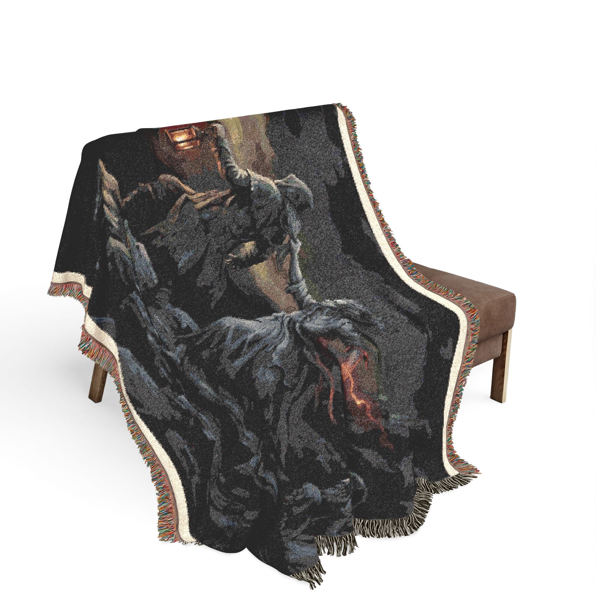 Grim Reaper Lantern Woven Blanket — Gothic Dark Fantasy Throw