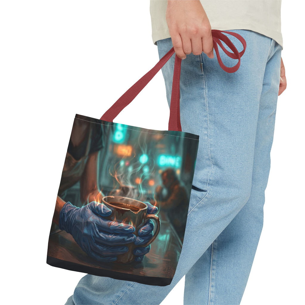 Cold Hands Warm Cup Tote Bag - Cozy Noir Diner Book Bag