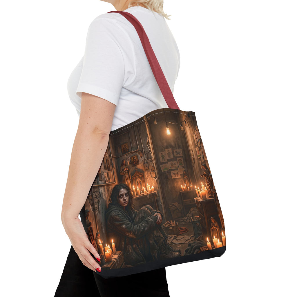 Candlelit Vigil Tote Bag - Gothic Shrine Dark Romance Book Bag