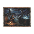 Gothic Night Woven Blanket — Moonlit Cemetery Scene Throw