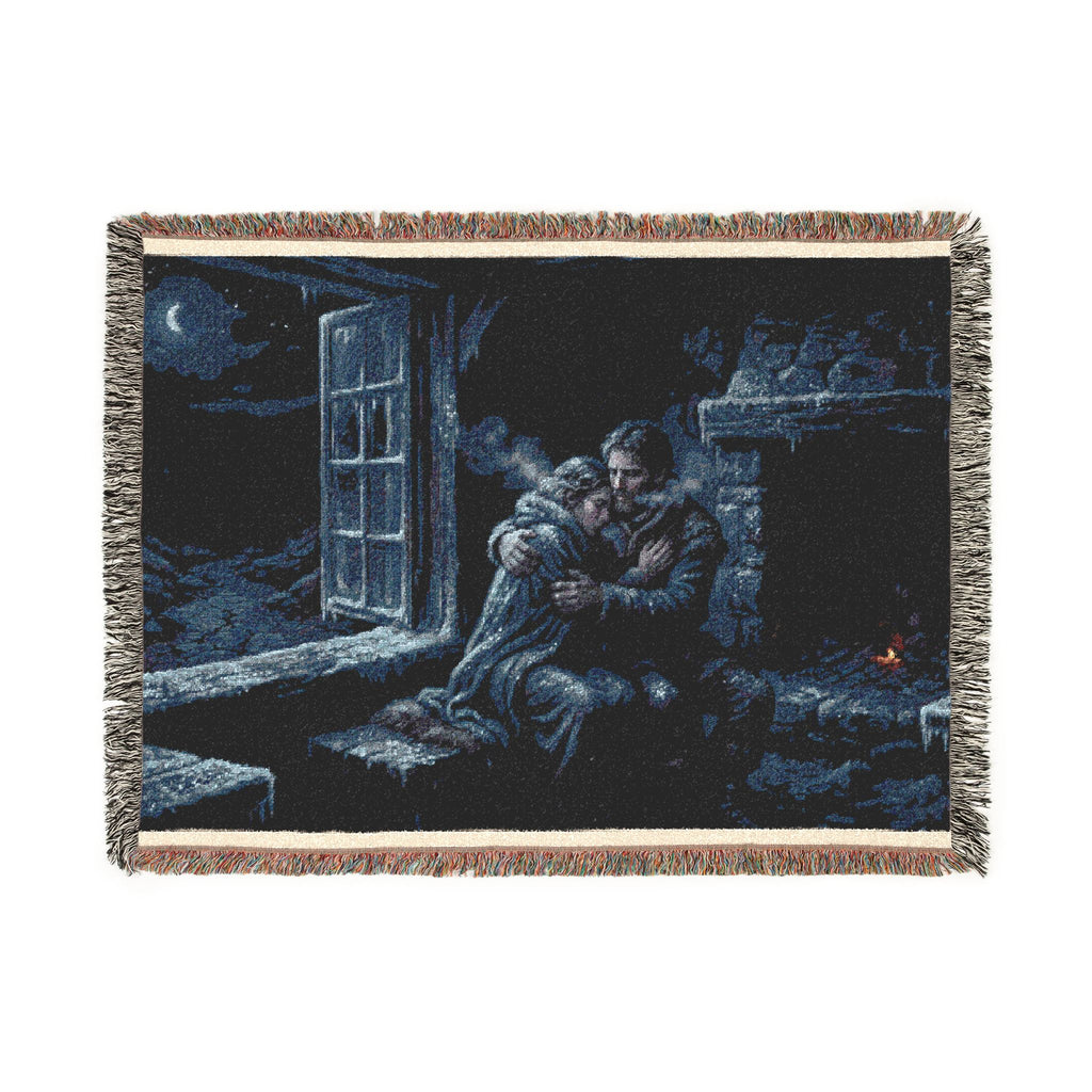 Moonlit Window Woven Blanket — Romantic Vintage Couple Throw