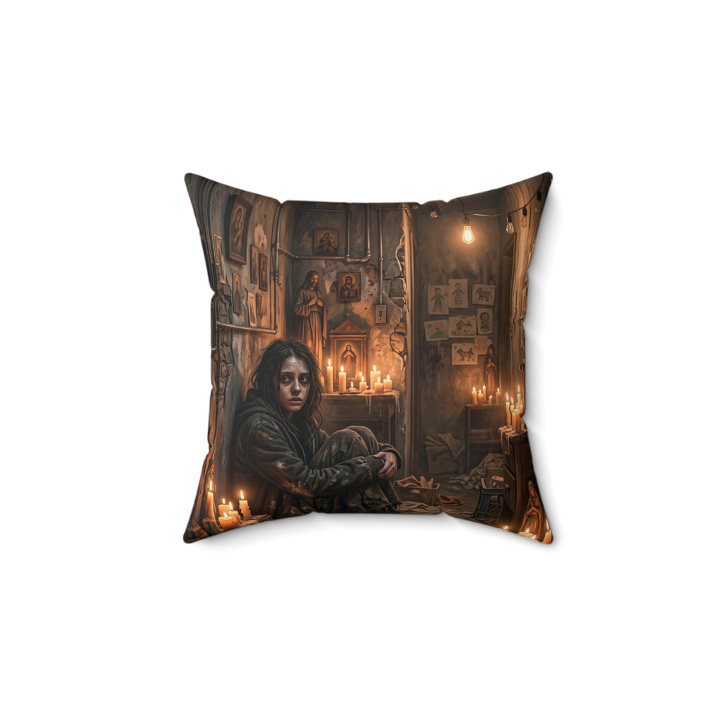 Candlelit Vigil Throw Pillow - Gothic Shrine Dark Romance Accent Cushion